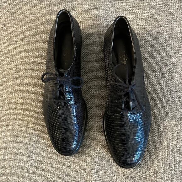 Robert Clergerie Paris Fadio Black Lizard leather Lace Up Platform Wedge Oxfords - Picture 9 of 16